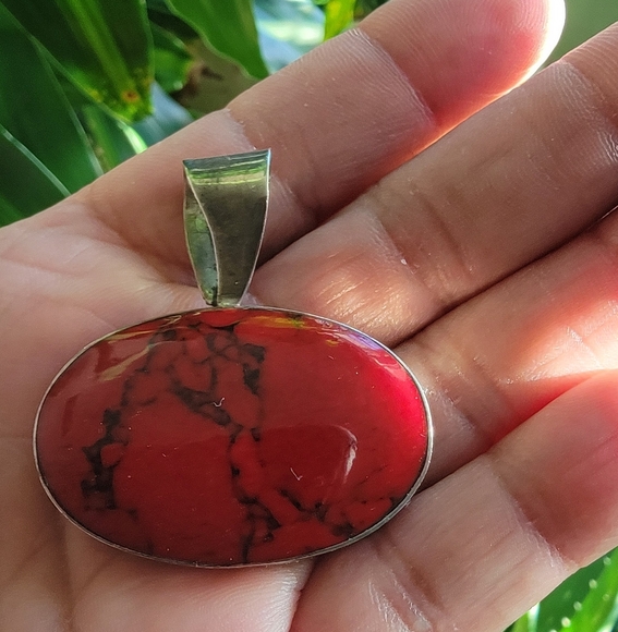 Vintage Sterling Silver Red Jasper Pendant - Picture 5 of 6